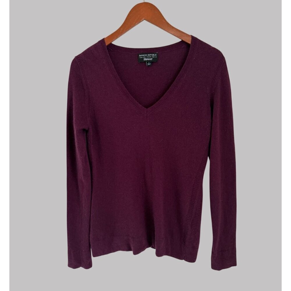 Banana Republic Womens Italian Yarn V-Neck Sweater Merino Wool Blend Long Sleeve